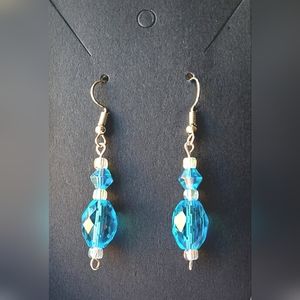 Elegant Blue Glass And Crystal Earrings